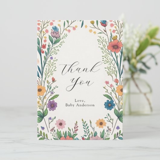 Wildflower Baby in Bloom Flat Dank u Bedankkaart (Staand voorkant)