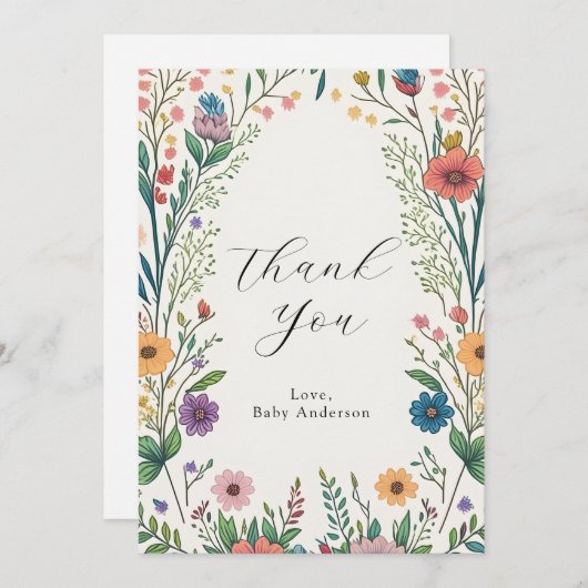 Wildflower Baby in Bloom Flat Dank u Bedankkaart (Voorkant / Achterkant)