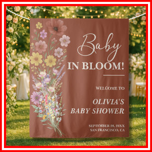 Wildflower Baby in Bloom Floral Boho Baby shower Wandkleed