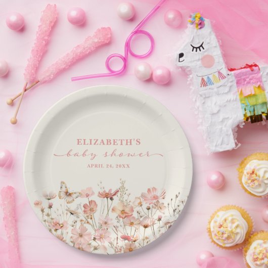 Wildflower Baby in Bloom Girl Baby shower Papieren Bordje (Feest)