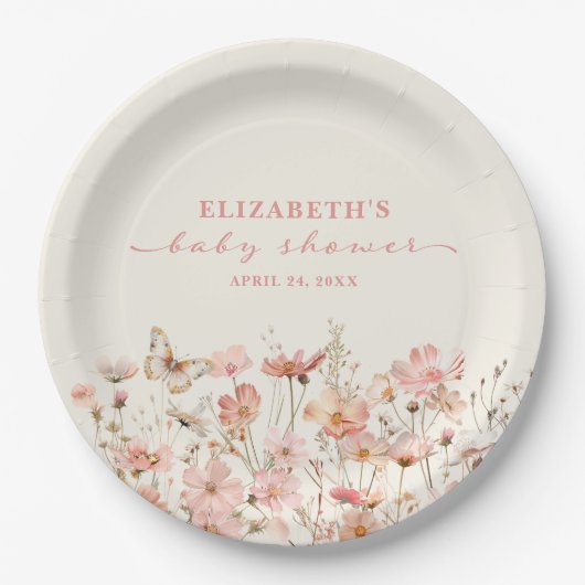 Wildflower Baby in Bloom Girl Baby shower Papieren Bordje (Voorkant)