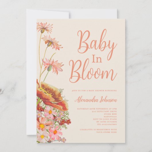 Wildflower Baby in Bloom Herfst Baby shower Kaart (Voorkant)