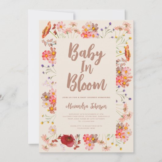 Wildflower Baby in Bloom Herfst Baby shower Kaart (Voorkant)