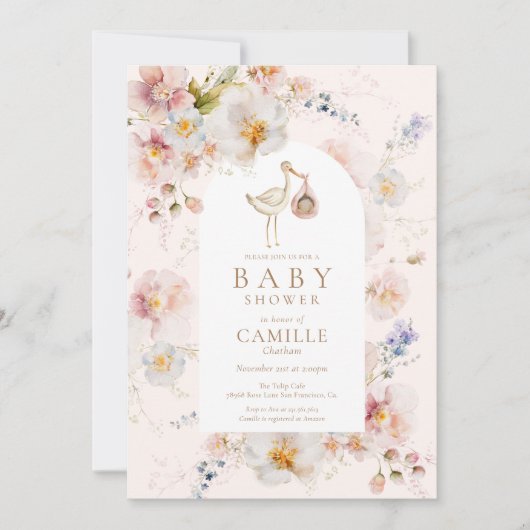 Wildflower Baby in Bloom Meisje Baby shower Kaart (Voorkant)