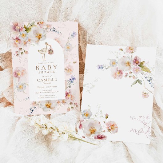 Wildflower Baby in Bloom Meisje Baby shower Kaart