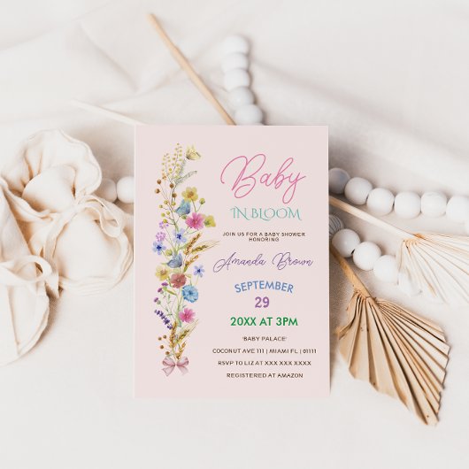 Wildflower Baby in Bloom Roze baby Girl Shower Kaart