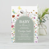 Wildflower Baby in Bloom Sage Green Baby shower Kaart (Staand voorkant)