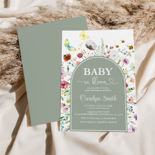 Wildflower Baby in Bloom Sage Green Baby shower Kaart