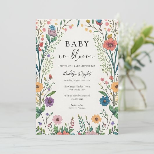 Wildflower Baby in Bloom Shower Kaart (Staand voorkant)