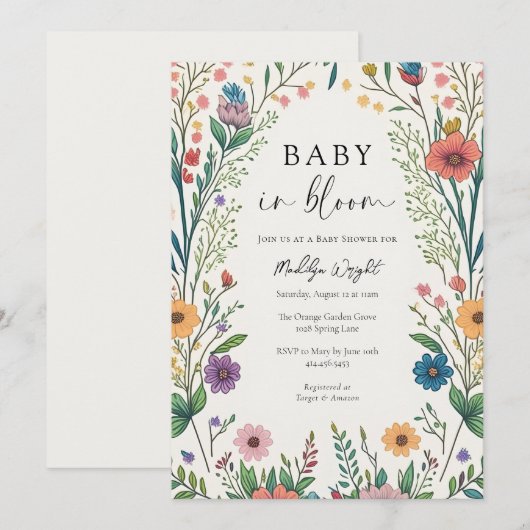 Wildflower Baby in Bloom Shower Kaart (Voorkant / Achterkant)