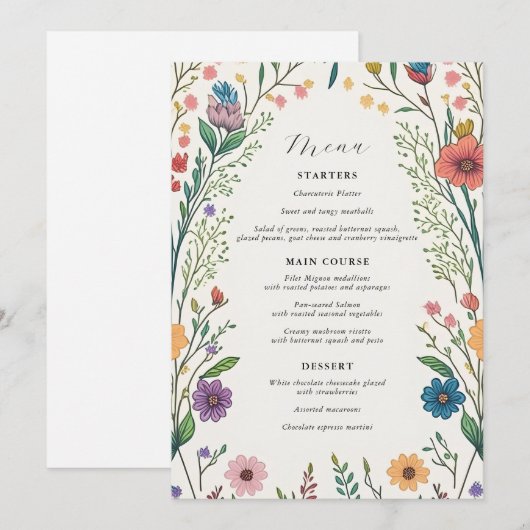 Wildflower Baby in Bloom Shower Menu (Voorkant / Achterkant)