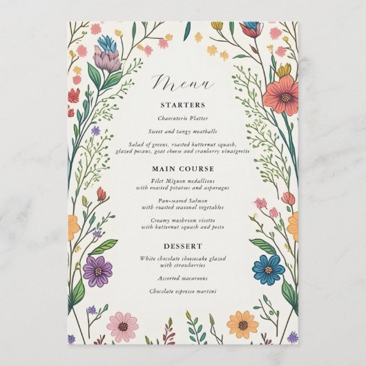 Wildflower Baby in Bloom Shower Menu (Voorkant)