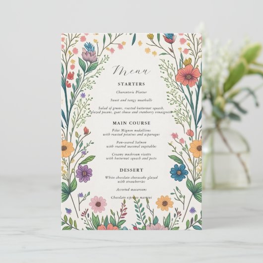 Wildflower Baby in Bloom Shower Menu Kaart (Staand voorkant)