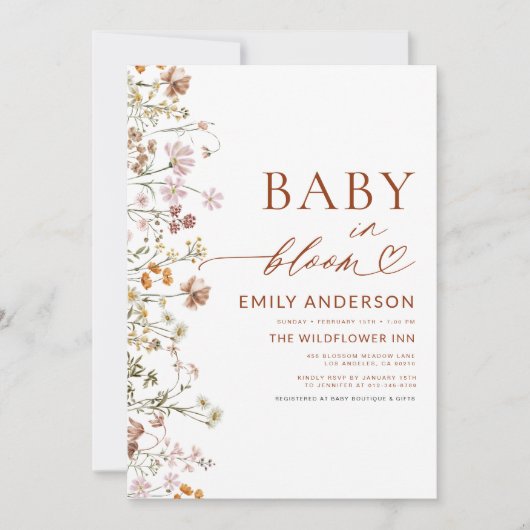 Wildflower Baby in Bloom Terracotta Baby shower Kaart (Voorkant)