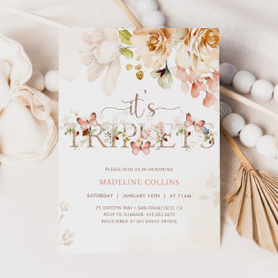 Wildflower Baby in Bloom TRIPLETS Baby shower Kaart