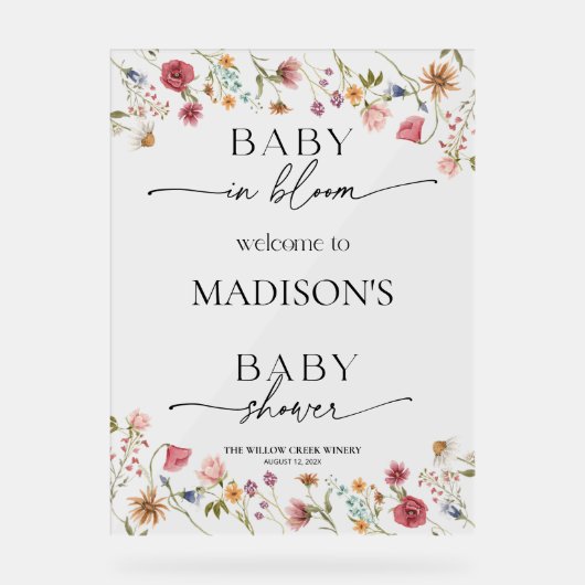 Wildflower Baby in Bloom Welkom Acryl Teken Acryl Bord (Voorkant)