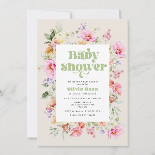 Wildflower baby meisje douche kaart (Voorkant)