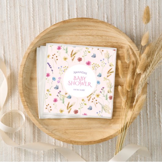 Wildflower baby meisje douche roze servet