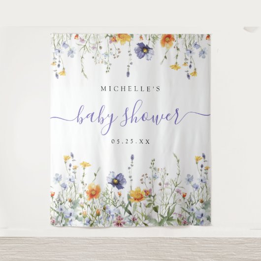 Wildflower Baby shower achtergrond Wandkleed (Voorkant)