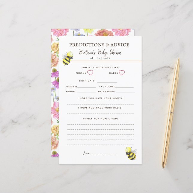 Wildflower Baby shower advies en voorspellingen sp (Voorkant / Achterkant in situ)