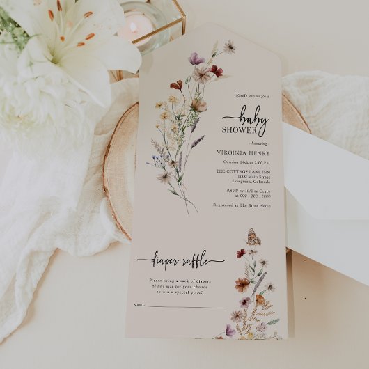 Wildflower Baby shower Alles in een Invite All In One Uitnodiging