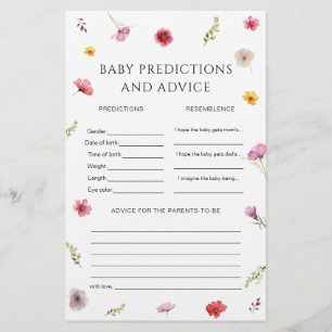 Wildflower Baby shower Baby voorspellingen spel