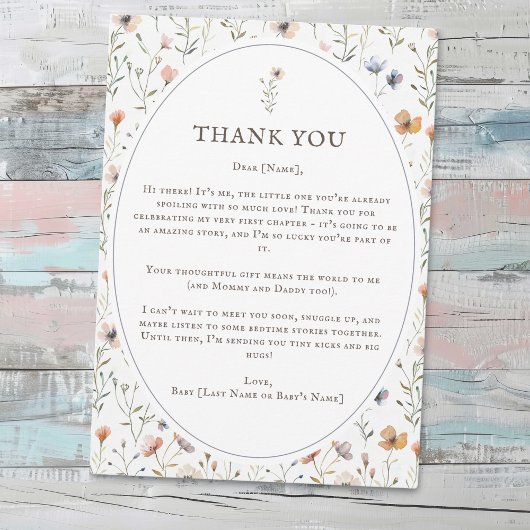 Wildflower Baby Shower Bedankkaart