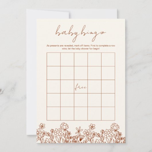 Wildflower Baby shower Bingo Boho Tuin Spel Kaart (Voorkant)