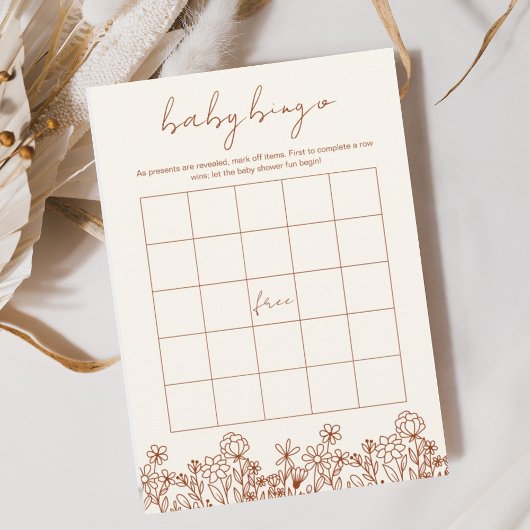 Wildflower Baby shower Bingo Boho Tuin Spel Kaart