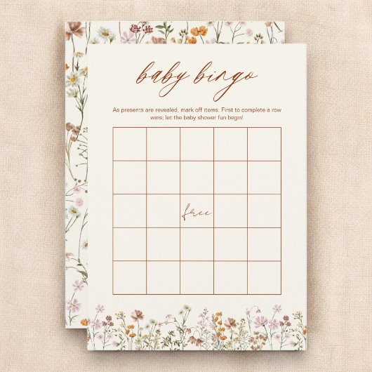 Wildflower Baby shower Bingo Boho Tuin Spel Kaart