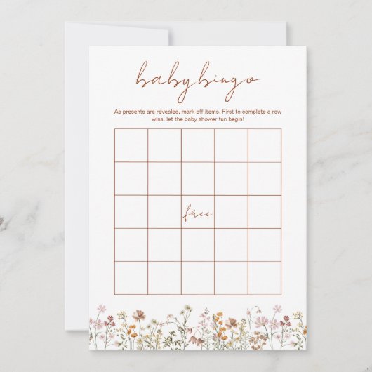Wildflower Baby shower Bingo Boho Tuin Spel Kaart (Voorkant)