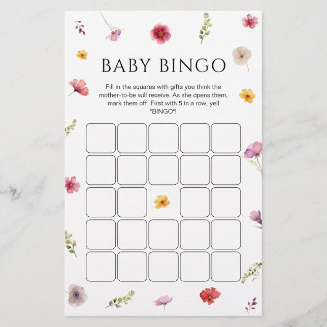 Wildflower Baby shower bingogame (Voorkant)