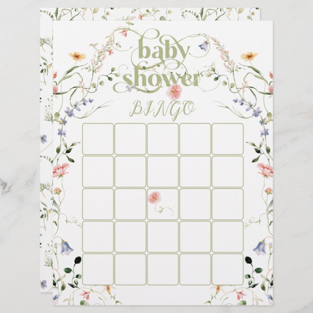 Wildflower Baby shower bingogame (Voorkant / Achterkant)