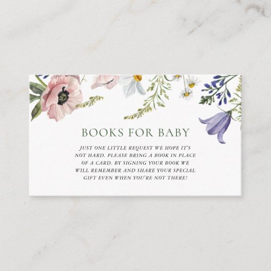 Wildflower Baby shower Boeken voor Baby Verzoek Informatiekaartje (Voorkant)