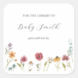 Wildflower Baby shower Bookplate Vierkante Sticker