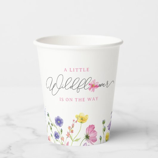 Wildflower Baby shower Cup | Eigen Tekst | Floral Papieren Bekers (Voorkant)