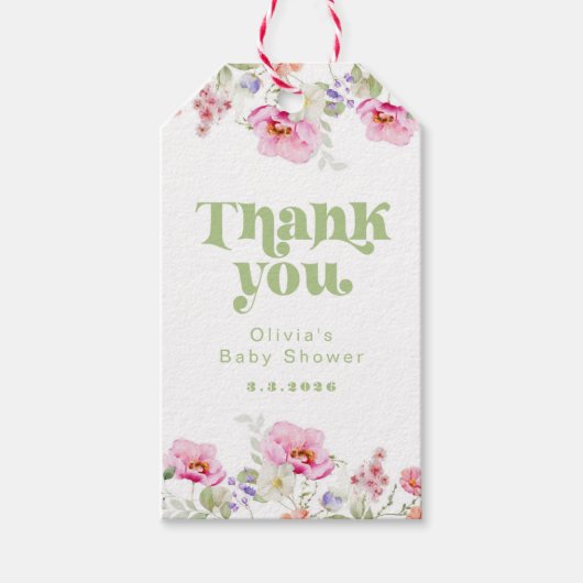 Wildflower baby shower dank u cadeaulabel (Voorkant)