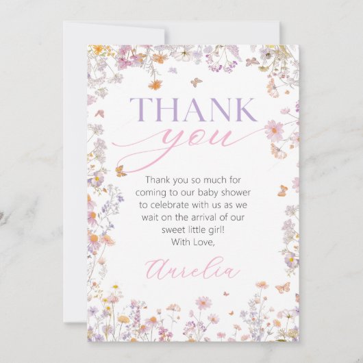Wildflower Baby Shower Dankkaart Bedankkaart (Voorkant)