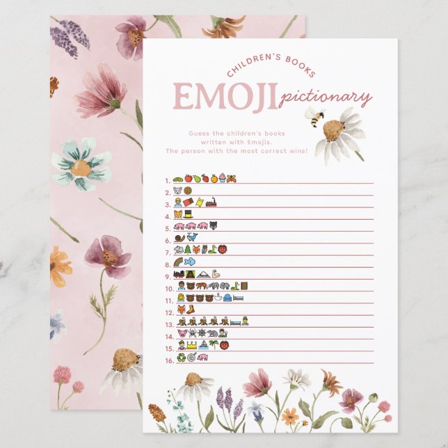Wildflower Baby shower Emoji Pictionary Game (Voorkant / Achterkant)