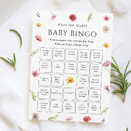 Wildflower Baby Shower Find the Guest Bingo Game Kaart