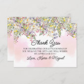 Wildflower Baby shower Flat Bedankt Card (Voorkant / Achterkant)