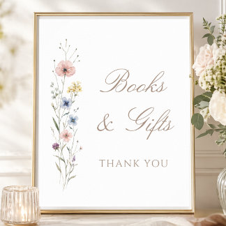Wildflower Baby Shower Floral Books & Gifts Sign Poster