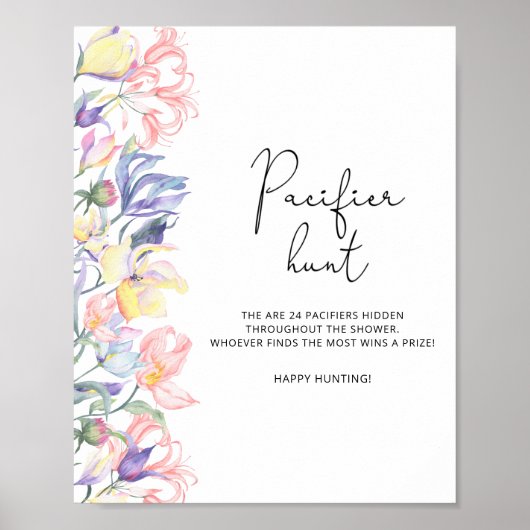 Wildflower baby shower Fopspeen jacht spel Poster (Voorkant)