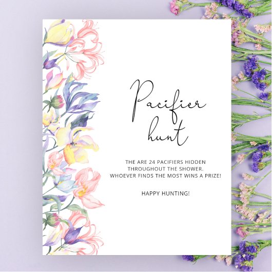 Wildflower baby shower Fopspeen jacht spel Poster
