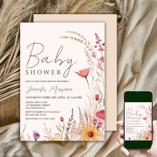 Wildflower Baby shower Geslacht Neutraal Boho Kaart