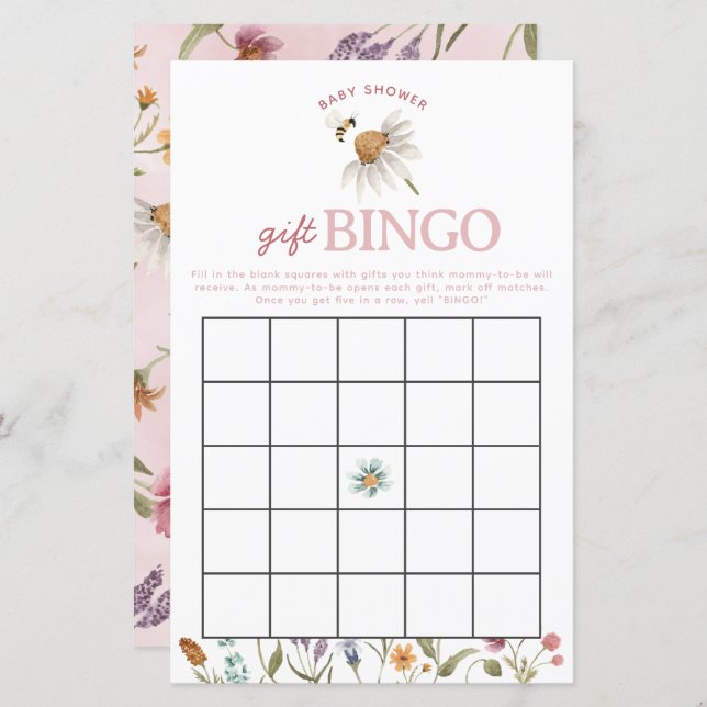 Wildflower Baby shower Gift Bingo Spel (Voorkant / Achterkant)