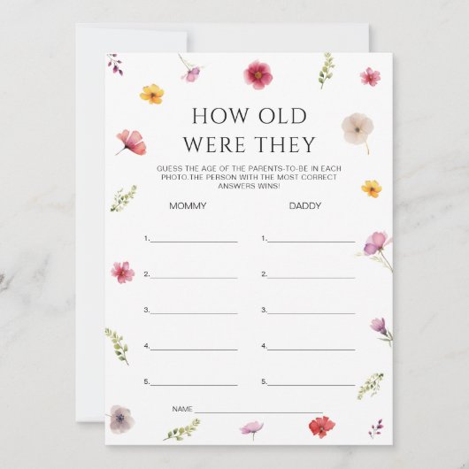 Wildflower Baby shower Guess Age Game Kaart (Voorkant)