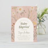 Wildflower Baby shower Invitation in Dusty Pink Kaart (Staand voorkant)
