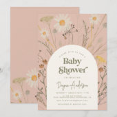 Wildflower Baby shower Invitation in Dusty Pink Kaart (Voorkant / Achterkant)