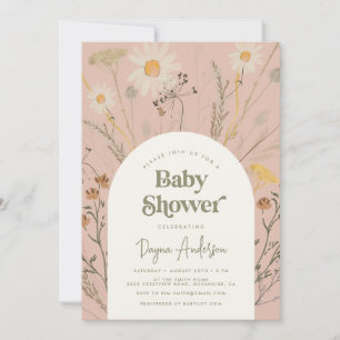 Wildflower Baby shower Invitation in Dusty Pink Kaart